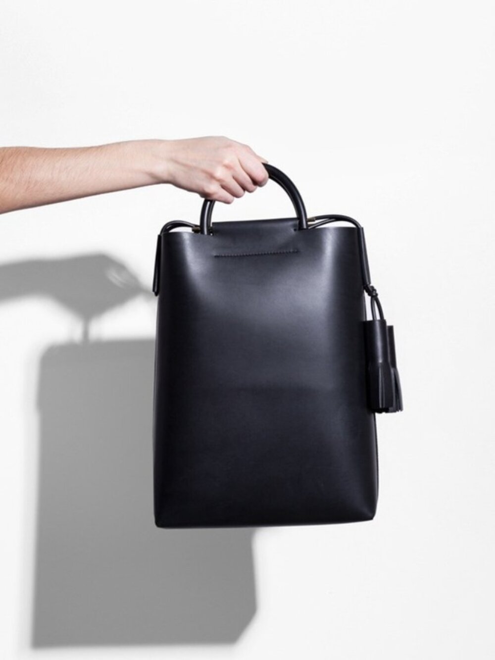 Building Block Business Tote Bag Black Leather Structured Work Laptop Bag - Picture 6 of 6